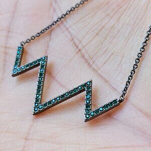 Nadri Necklace Hematite Tone Zig Zag Pendant Cubic Zirconia Jewelry